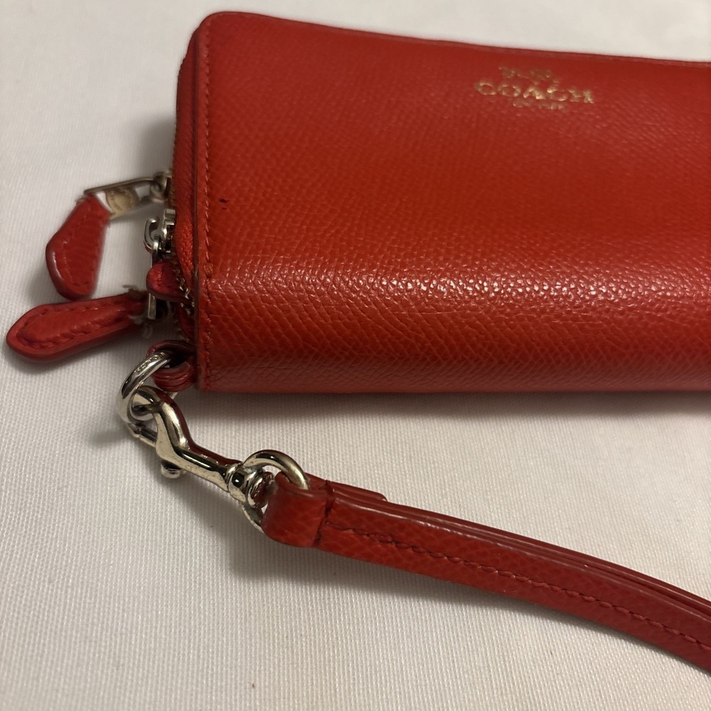 Coach Double Zip Travel Wallet Womens Leather Organizer True Red Pebbled Leather - Picture 4 of 10